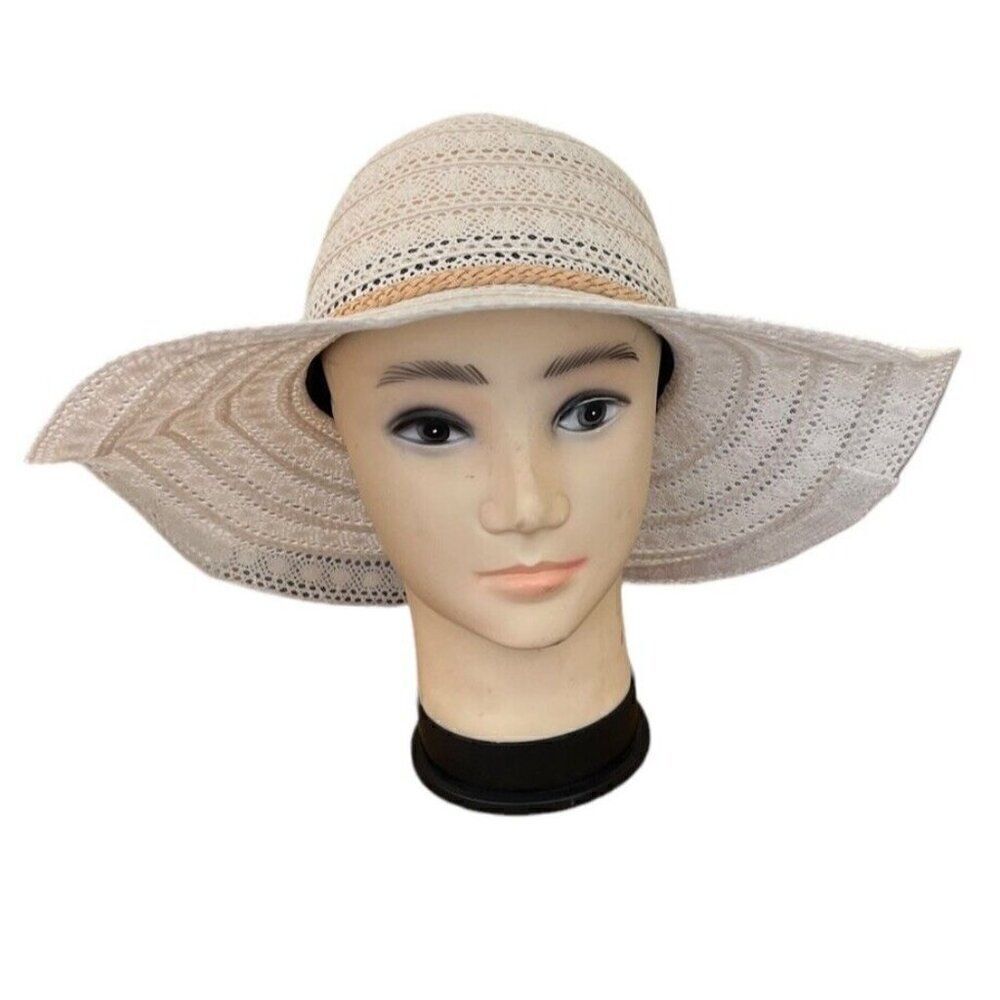 Women’s One Size Lace Floppy Hat Ivory Off White Braided Hatband Derby Studio 36